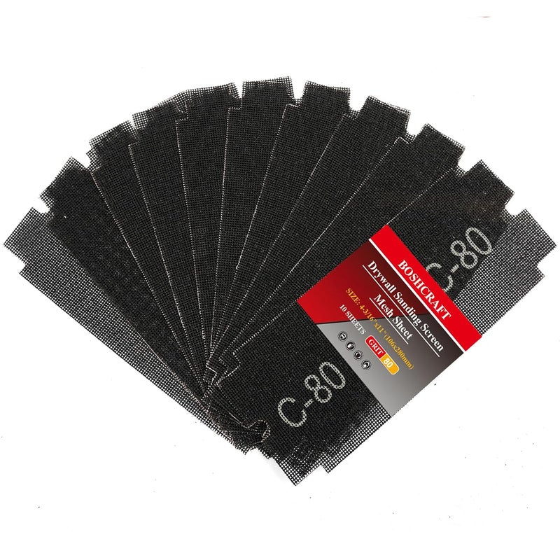 BOSHCRAFT 80 Grit Sanding Screen Mesh Sheet, 15 Pcs Drywall Sandpaper Assortment Wet or Dry Sandpaper for Wood Metal Automative Hand Sander Pole Sander 4-3/16" x 11" - Image 1